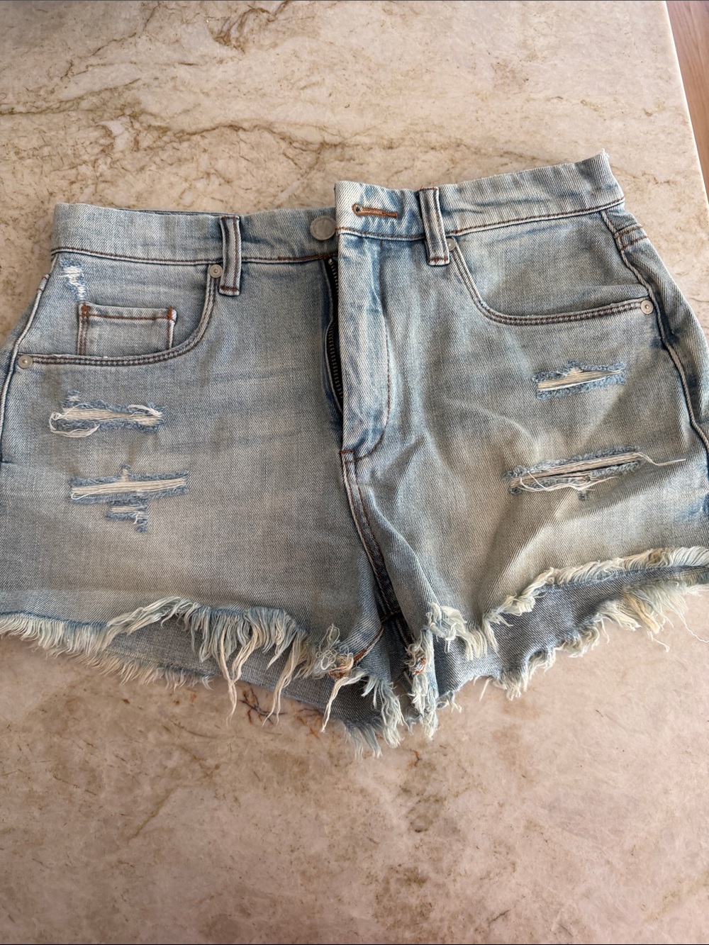 Blank NYC Washed Light Blue Distressed Denim Cutoff Shorts